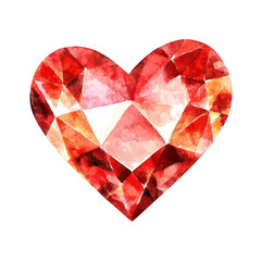 Fototapeta premium Watercolor heart-shaped red diamond, clipart on a white background