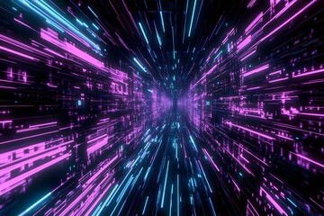 Navigating a Futuristic Light Tunnel with Glowing Pink and Blue Lines