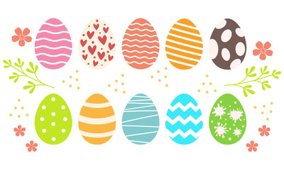 Set of easter eggs flat design on white background.
