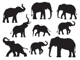 set of silhouettes of elephants