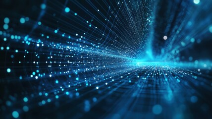 Futuristic digital data stream with blue abstract light trails. Big data and machine learning