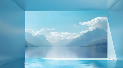 modern architecture at blue sky and lake