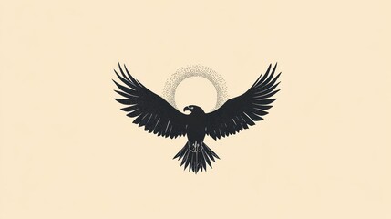 Naklejka premium Eagle soars against a halo of light. Use for strength, freedom, or a logo for natural things