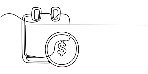 Calendar continuous line drawn. Time planer linear symbol. Reminder empty template. Vector illustration isolated on white, Continuous single line  sketch drawing of standing calendar table business. 
