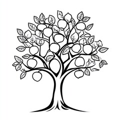 Obraz premium Fruit Tree Drawing, Black and White