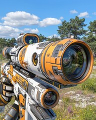 Sniper equipped with camera in dynamic setting showcasing advanced weaponry and realistic depth of field for visual impact