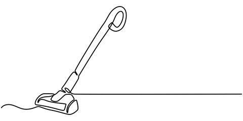 Continuous single line sketch drawing of vacuum cleaner electric household appliance one line editable stroke vector illustration, Continuous Line Drawing Of Electric Vacuum Cleaner Machine. 