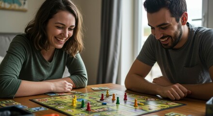 Fototapeta premium Couple playing board game, home