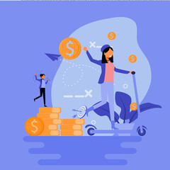 money opportunity illustration, ambitious financial advisor or business investor trying to achieve goals. vector illustration. EPS 1