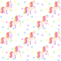 Seamless with Unicorn and pastel Stars