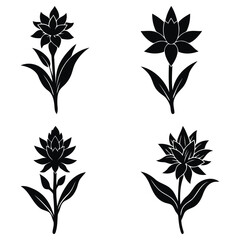 Fototapeta premium Flower icon set. Black silhouettes isolated on white background.