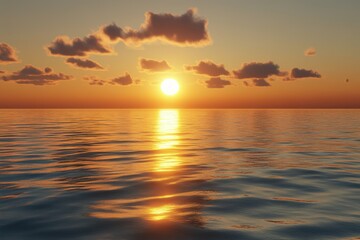 Obraz premium Beautiful sunset over calm ocean waters reflecting warm hues on a serene evening