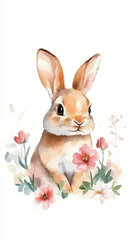 Obraz premium Charming Rabbit with Flowers in Watercolor Style Vector Illustration