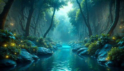 Glowing Forest with Tranquil Stream