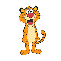 Funny tiger cartoon vector, Tiger Cartoon character Vector, Color vector illustration, Cheerful tiger cartoon, perfect for kids' designs, tiger sticker