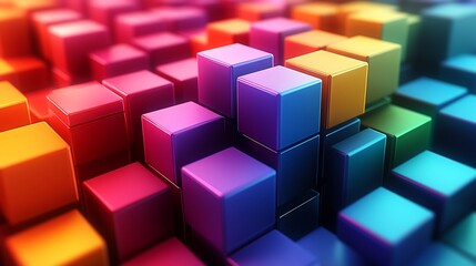 Obraz premium Vibrant colorful cubes playfully arranged in dynamic 3D composition. AI Generated