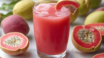 Pink Smoothie with Red Kiwi and Tropical Fruits