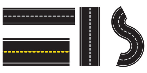 Wavy road with winding curves and horizontal path. Top view of race track and highway. Flat vector illustration isolated on white background