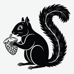 A squirrel holding an acorn Silhouette  design vector art and illustration