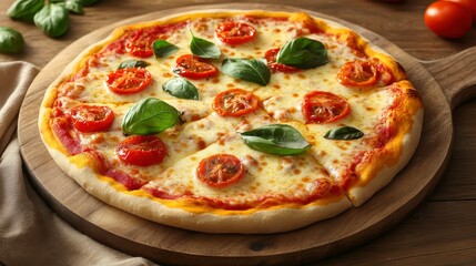 Appetizing Cheese Pizza with Cherry Tomatoes and Basil