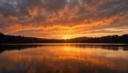 Fototapeta premium Vibrant Sunset Over Tranquil Lake