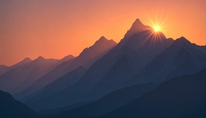 Naklejka premium Majestic Mountain Range at Sunset