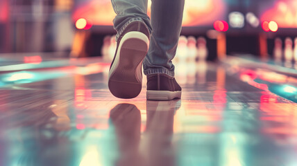 Fototapeta premium This Walking towards the bowling lanes adds excitement to a lively night out with friends.