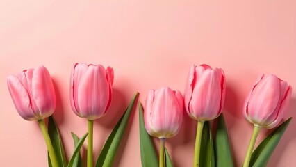 Fototapeta premium Bouquet of pink tulips on a pink background, flowers for Women's Day 8 March and Mother's Day