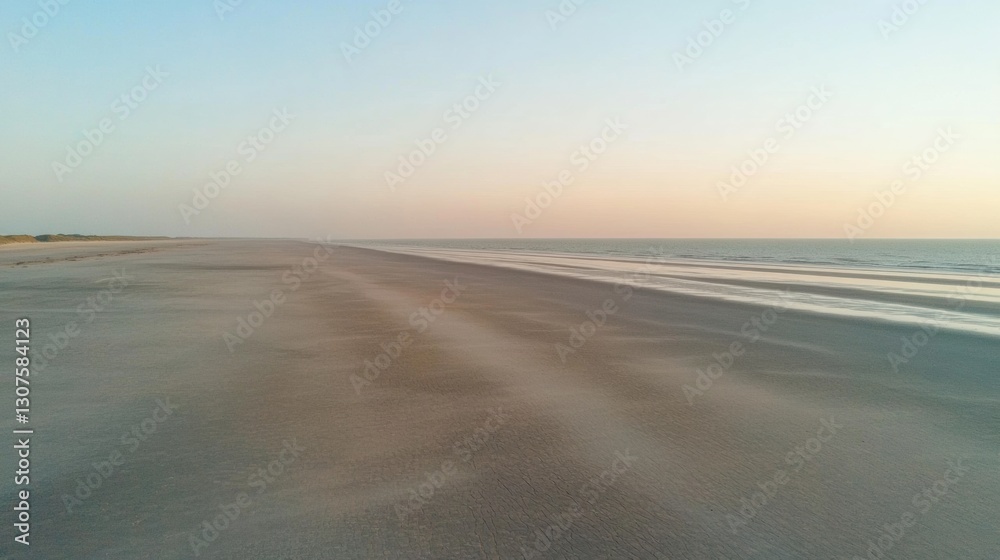 Leinwandbilder breathtaking sunset over an empty beach with a vast stretch of sand and tranquil waters at the horiz