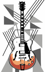 Stylish Electric Guitar Illustration with Geometric Black-and-White Patterns, Intricate Strings, Shapes, and Lines in a Modern Artistic Design for Music and Art Lovers, children coloring book