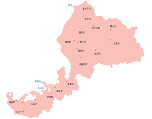 Obraz premium 福井県 地図 ピンク 斑点 イラスト