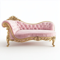 A pastel pink velvet chaise lounge with ornate gold detailing luxurious and elegant Generative ai