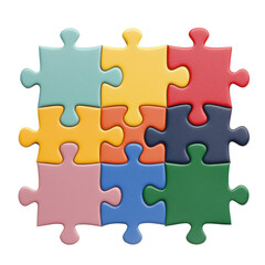 Fototapeta premium Colorful puzzle pieces arranged in square pattern, symbolizing unity and problem solving