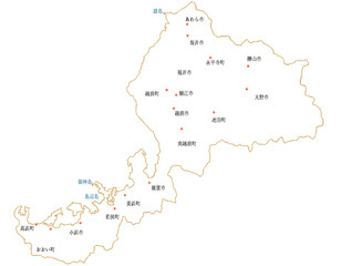 福井県　地図　白　斑点　イラスト