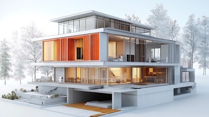 Meticulous representation of thermal mass utilization in energy saving designs highlighting materials with high heat storage capacity and their strategic placement