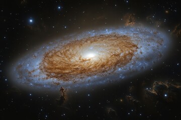 Naklejka premium Stunning view of a spiral galaxy with bright core and swirling arms in deep space