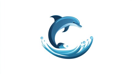 Fototapeta premium Dolphin leaps from ocean; abstract graphic, isolated for branding or educational use on white background