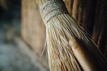 Wooden Brom Handle Close-Up,