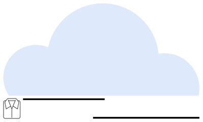 Blue cloud graphic with minimalist shirt icon and horizontal lines resembling connectivity. Ideal for technology, cloud services, data sharing, file storage, networking, e-commerce, innovation. Flat