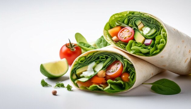 healthy vegetable wrap filled with fresh ingredients on white background flexitarian food concept