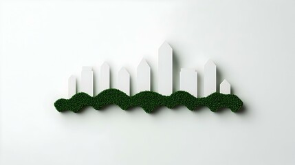 Abstract Cityscape Design with Green Hills and White Buildings