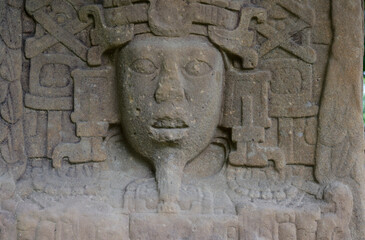 Detail of a Mayan stele at the Quirigua site, Guatemala