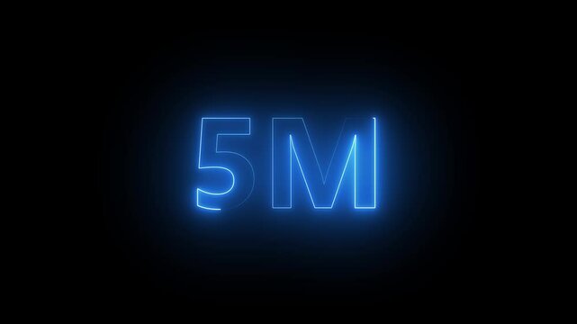 Animated of "5M" blue neon line text. Follower, Subscribers, view of video animation symbol. achievement in "5M" Congratulating networking thanks. on a black background