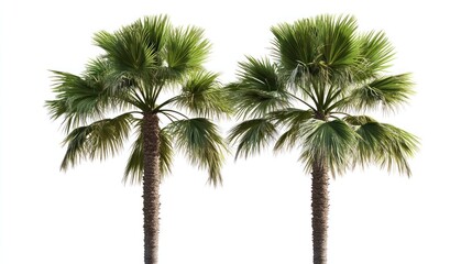 Two tropical palm trees isolated on white background