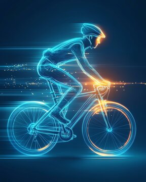 Dynamic cycling silhouette with glowing neon effects, capturing the essence of speed and agility in sports.