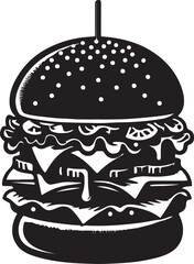 Burger silhouette vector art illustration. Black and white Burger vector illustration.