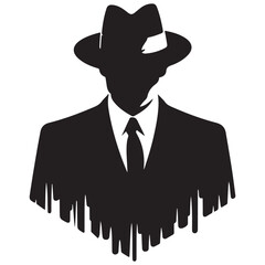 Mysterious Man Silhouette in Suit and Hat Vector Image Art