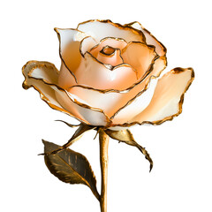 Elegant Single Rose with Gold-Accented Petals for Luxurious Decor isolated on white