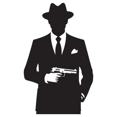 Silhouette of a Mysterious Gangster Man Holding a Gun