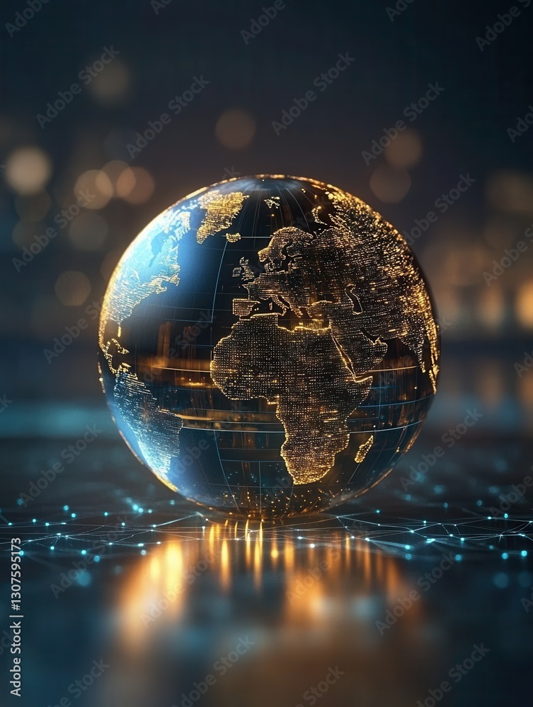 Fototapete Futuristic 3D globe highlighting global diplomacy with glowing accents in a harmonious design setting Generative AI
